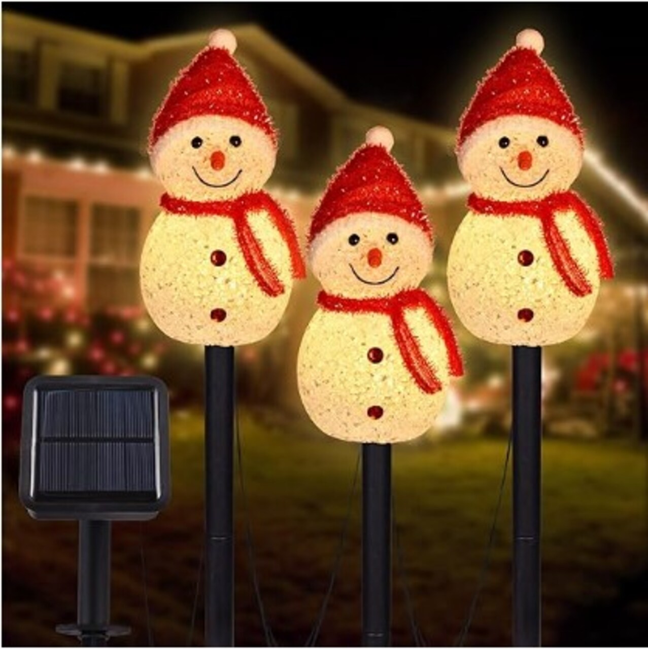 Solar Landscape Pathway, 3PCS Snowman Shape Solar Christmas Decorations Outdoor Christmas Lights Decor for Yard, Patio, and Porch, Christmas Stakes Lights